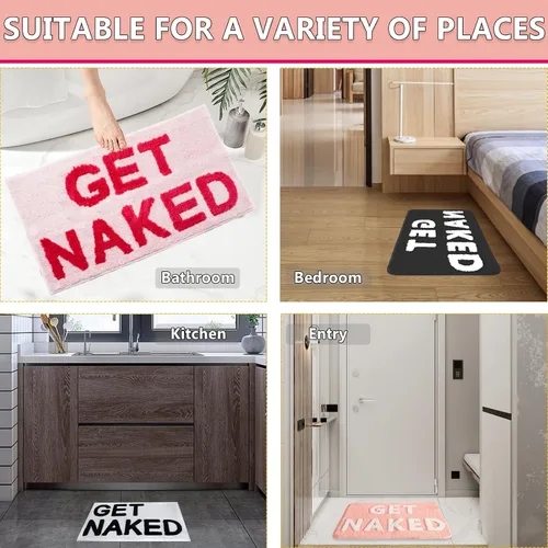 Vista 6 de Alfombra de baño divertida con texto en inglés «Get Naked», suave, antideslizante, bonita, divertida decoración de baño para dormitorio
