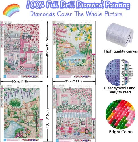 Vista 3 de Paquete de 4 kits de arte de diamantes de City in Love para adultos, kits de pintura de diamantes para adultos para principiantes, kits de arte