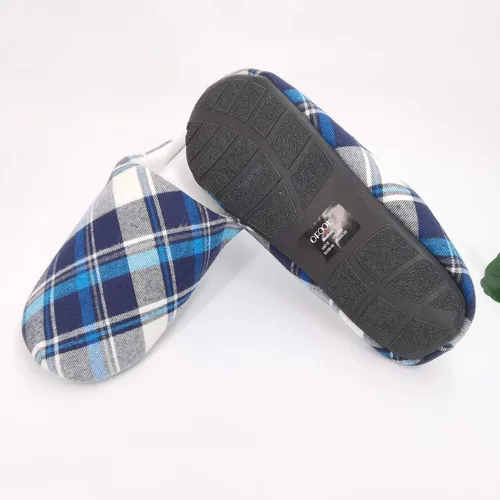 Vista 4 de ofoot Mens & Womens Cotton Memory Foam House Slippers Bedroom Slip On Shoes Tartan Plaid Retro Style Anti Skid Rubber Outsole
