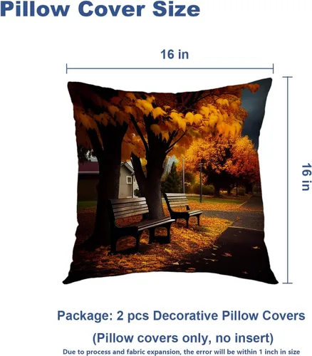 Vista 5 de Batmerry Fundas de almohada de bosque de arce otoñal, casas de sillas de madera, hojas amarillas, fundas de almohada decorativas, impresión digital