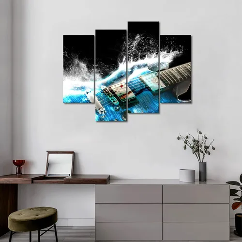Vista 3 de Guitarra en azul y olas se ve hermosa pintura de arte de pared la imagen impresión en lienzo imágenes musicales para decoración del hogar regalo