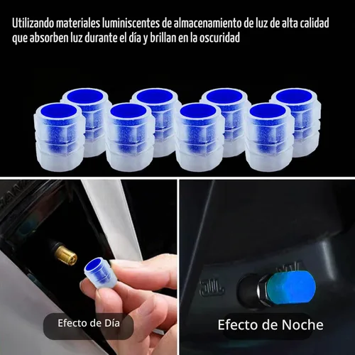 Vista 3 de 8 piezas de tapas de vástago de válvula de neumático para coche, tapas universales para válvula de neumático de coche que brillan en la oscuridad
