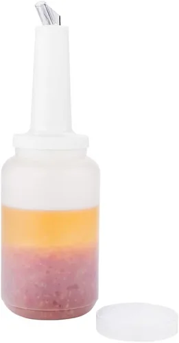Vista 21 de Restaurantware Botella de plástico de 0.5 cuartos de galón de almacenamiento - con boquilla azul y tapa - Botella de almacenamiento de barra