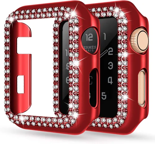 Vista 19 de Adepoy - Funda Compatible para Apple Watch de 1.496 Pulgadas Serie 3/2/1, con Brillantes, Funda Protectora con Marco de Pantalla para Mujer, Niña