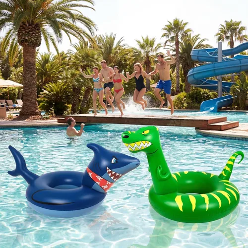 Vista 6 de 2 flotadores inflables de piscina para adultos: tubos de tiburón de dinosaurio de verano, flotadores de natación, anillos de decoración de fiesta