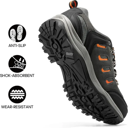 Vista 4 de NORTIV 8 Zapatos de senderismo impermeables para hombre, zapatos de senderismo de cuero para exteriores, senderismo, camping, caminata