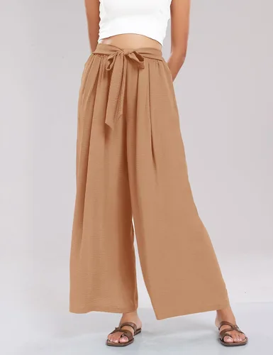 Vista 2 de Summe - Pantalones de vestir de pierna ancha para mujer, de cintura alta, estilo palazzo, casuales, de trabajo, pantalones de playa con bolsillo