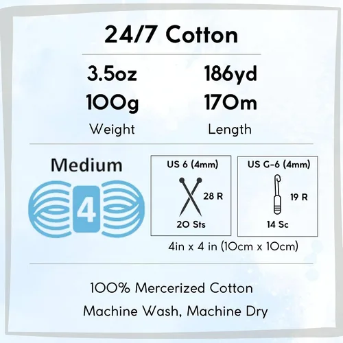 Vista 4 de Lion Brand 24/7 Algodón Blanco 761-100 (6-Carrillos - Mismo Lote de Tinta) Hila Gruesa Media #4 de Algodón para Crochet y Tejido con Bolsa