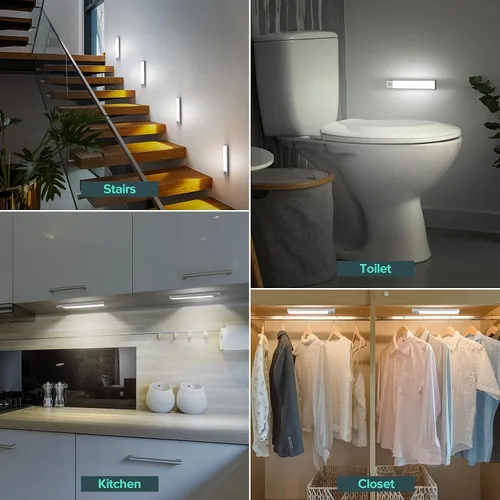 Vista 7 de Alivation 36 luces LED para armario con sensor de movimiento, funciona con pilas, iluminación debajo del gabinete, luz con sensor de movimiento