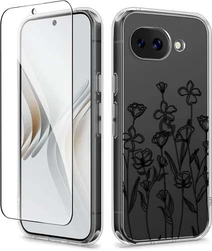 Vista 28 de GVIEWIN Funda para Google Pixel 10a con protector de pantalla, protección contra caídas de grado militar, no amarillenta, transparente, floral