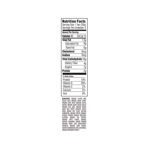 Vista 3 de HAPPYTOT Organics Barras de Avena Horneadas Suaves con Fibra y Proteína Snack para Niños Pequeños Manzana y Espinaca, Barras de 0.88 Onzas, Caja