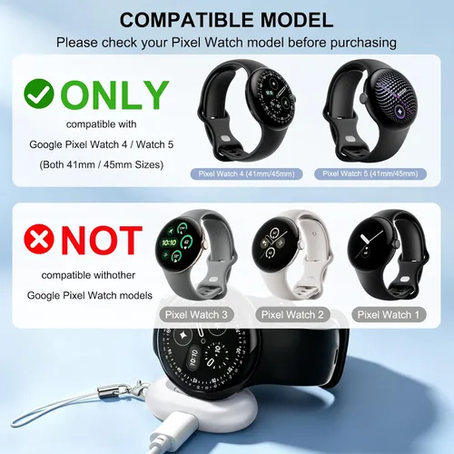 Vista 2 de Adaptador de cargador compatible con Google Pixel Watch 5/4, base de carga magnética de repuesto USB-C para Pixel Watch 5/4 de 1.614 in/1.772 in