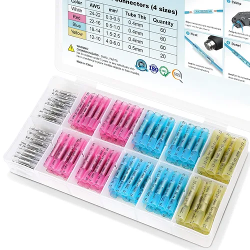 Vista 11 de TICONN Kit de conectores a tope termorretráctiles de 60 piezas, empalme a tope AWG 14 – 12, terminales de crimpado de cables eléctricos marinos