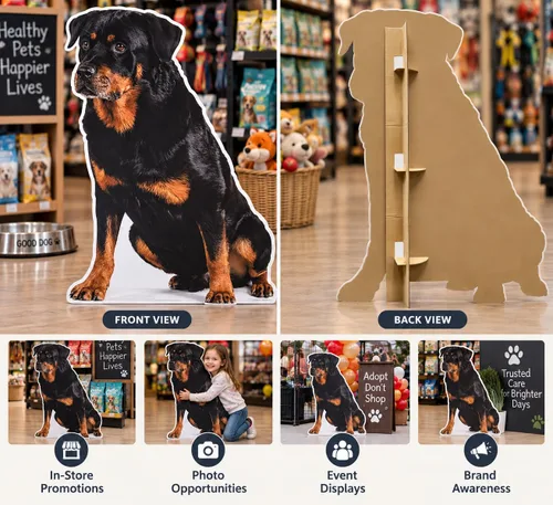 Vista 3 de SP12801 Rottweiler Rottie Perro Cachorro Sentado Cartón Recorte Standup Standee