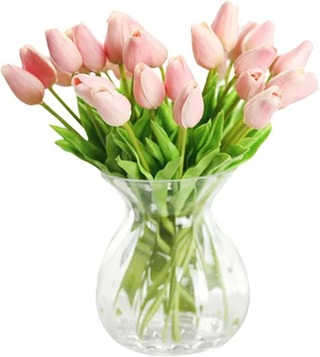 Vista 14 de 30 piezas de tulipanes artificiales de tacto real, decoración para el hogar, boda, fiesta Champán