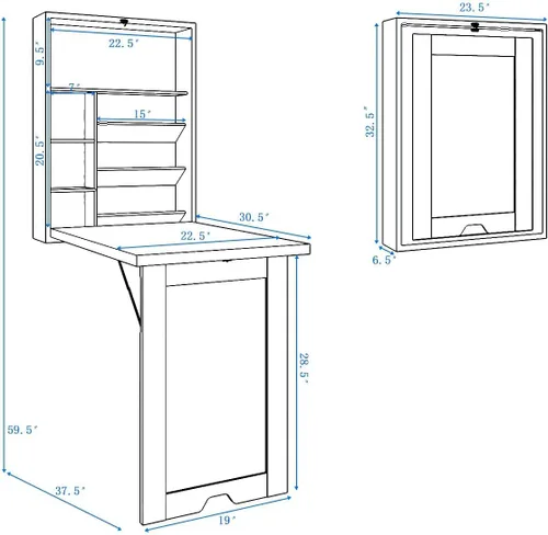 Vista 3 de Giantex GRAFFY - Escritorio de pared flotante, ahorro de espacio, escritorio convertible con área de almacenamiento, mesa plegable de madera
