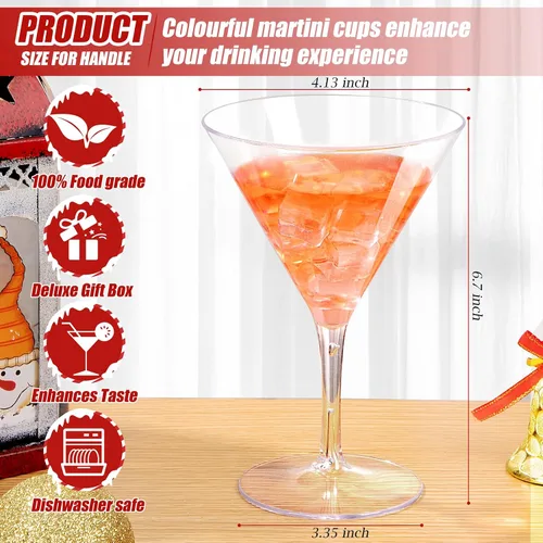 Vista 3 de Liacere Juego de 6 Copas de Martini de 11 oz de Plástico Transparente con Tallo - Copas de Cóctel Reutilizables para Bar, Margarita, Whisky, Gin