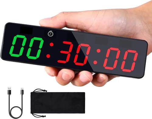 Vista 2 de PELLOR Reloj portátil con temporizador de gimnasio, temporizador de intervalos de entrenamiento con potente imán y llave de acceso directo