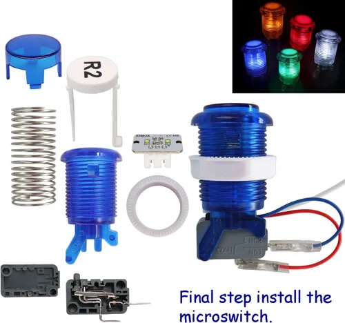 Vista 3 de SJJX Arcade Game Stick DIY Kit Botones con Logo LED 8 Way Joystick USB Encoder Cable Controlador para PC MAME Raspberry Pi Verde