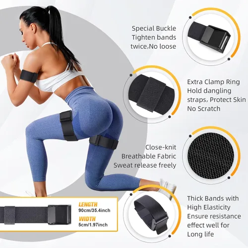Vista 2 de Booty Bands, Blood Flow Restriction Bands for Women/Men, Adjustable BFR Training Bands for Glutes & Hip Building, Occlusion Resistance Bands