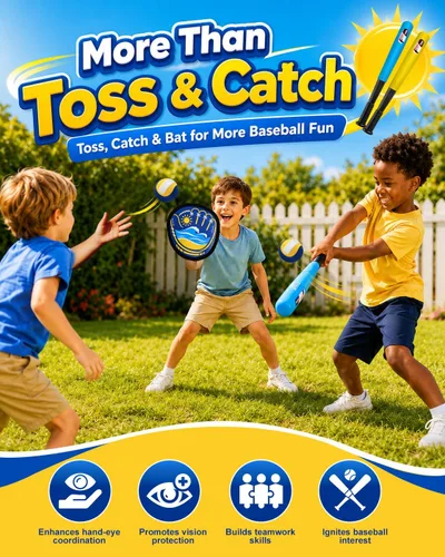 Vista 2 de Lanza y atrapa juguetes de béisbol, juegos deportivos al aire libre para niños y familia con bates de pelota y guante de béisbol para niños pequeños