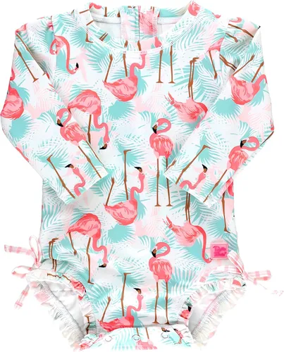 Vista 63 de RuffleButts - Traje de baño de una pieza con protección solar UPF 50+, camiseta de protección floral estampado, manga larga, con cierre zipper