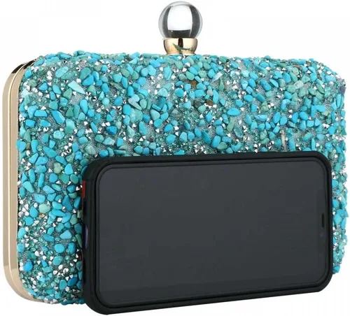 Vista 2 de Bolso de mano de noche de piedra multicolor brillante bolso de mano brillante con purpurina para boda, fiesta, baile de graduación