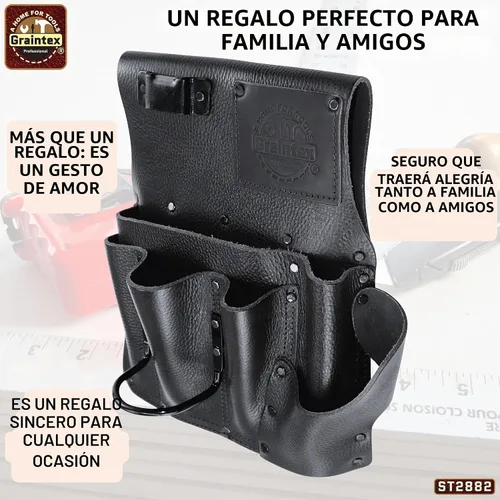 Vista 8 de Graintex Bolsa de yeso de cuero de grano superior resistente, soporte para martillo de acero, cinturón de herramientas de yeso, bolsa