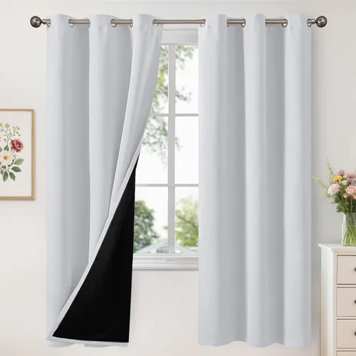 Vista 191 de YoungsTex - Cortinas 100% opacas para dormitorio, con aislamiento térmico y ojales, cortinas oscuras negras con capa pesada para ventana de sala