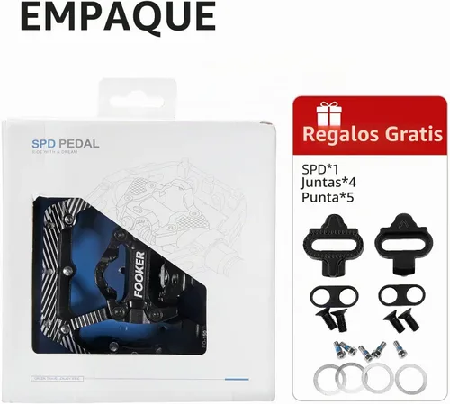 Vista 7 de FOOKER Pedales de bicicleta de montaña MTB, plataforma plana de 3 rodamientos, compatible con doble función sellada de aluminio sin clipless pedales