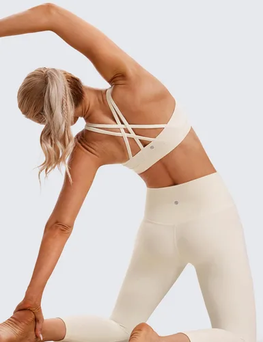 Vista 3 de CRZ YOGA - Top deportivo con tirantes delgados para mujer, brasier deportivo acolchado para yoga, entrenamiento y fitness, con espalda cruzada