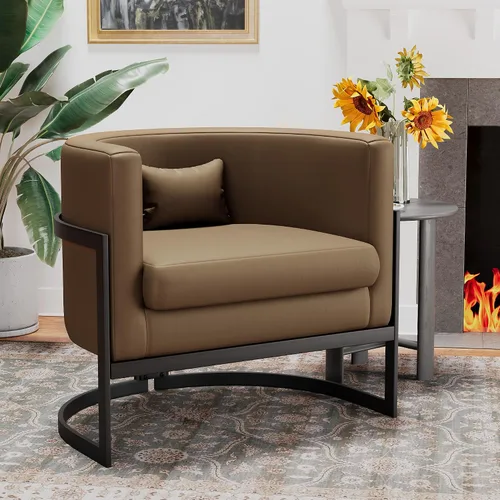 Vista 13 de Silla Decorativa Moderna de Cuero Sintético, Silla de Brazos Moderna y Confortable, Silla de Sofá Individual Tapizada para Sala de Estar