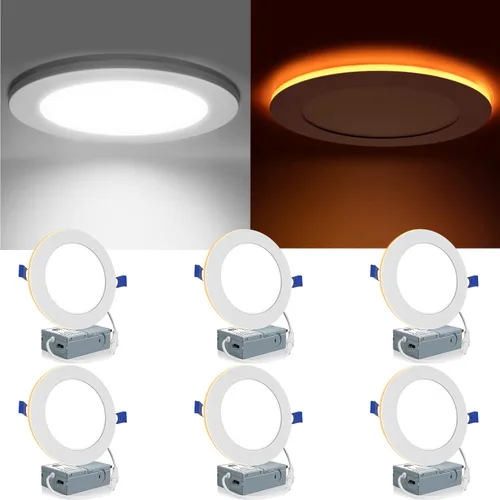 Vista 9 de Meconard Paquete de 6 luces LED empotrables de 4" de 5 CCT con luz nocturna, 2700K/3000K/3500K/4000K/5000K seleccionables, luces LED empotrables