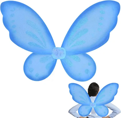 Vista 11 de Alas de hadas para niñas, alas de mariposa de hadas para fiesta de cumpleaños, alas de ángel brillantes, disfraz de Halloween C-3