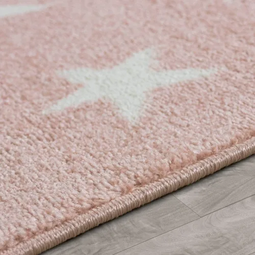 Vista 2 de Paco Home Alfombra moderna de pelo corto para niños, diseño de estrellas, para habitación infantil, color rosa pastel, blanco, tamaño: 2'8" x 4'11