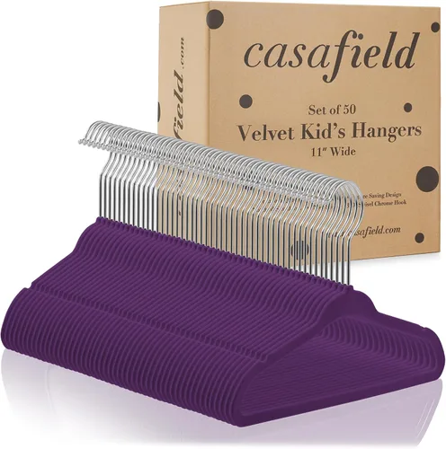 Vista 4 de Casafield 50 Perchas de Terciopelo para Bebé - Tamaño de 11" para Ropa de Bebés y Niños Pequeños - Morado