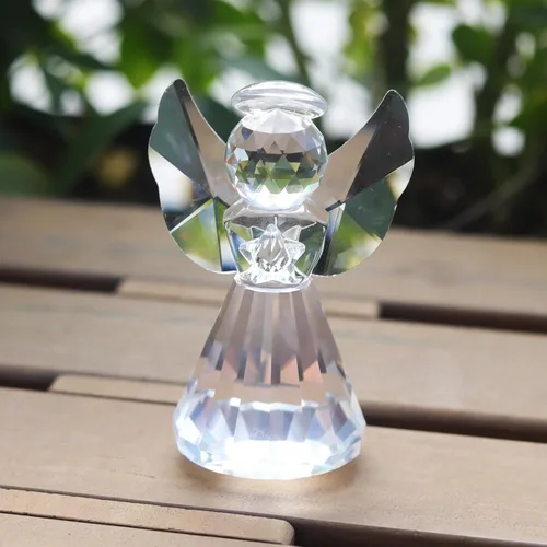 Vista 5 de LONGWIN Figura de ángel de cristal decorativa de Navidad de vidrio transparente para decoración del hogar, idea de regalo coleccionable