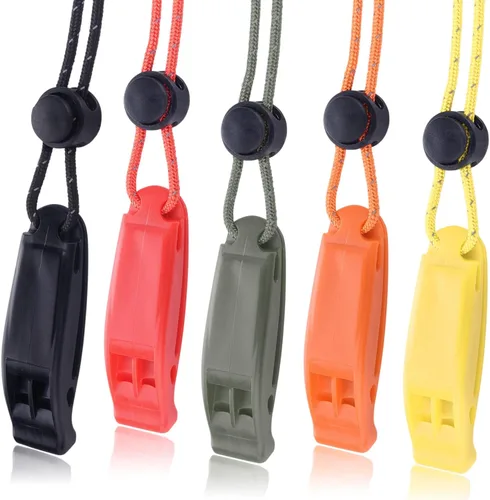 Vista 12 de CooBigo 4Pcs Emergency Whistles, Loud Shrill Safety Whistle with Reflective Lanyard for Climbing Hiking Camping Boat Kayak 4 silbatos negros