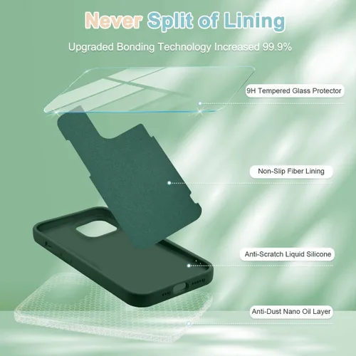Vista 6 de Fingic Funda para iPhone 13 [5 en 1 con 1 protector de pantalla + 1 protector de lente de cámara] Cojín de forro de microfibra de silicona líquida