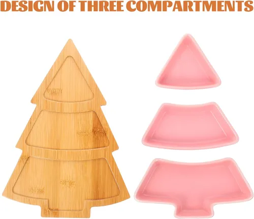 Vista 9 de Angoily Bandeja de cerámica con forma de árbol de Navidad para entretenimiento, plato de servir alimentos con base para aperitivos, aperitivos Rosa
