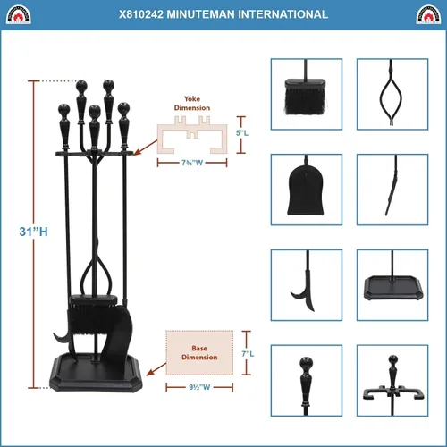 Vista 4 de Minuteman International Plymouth - Juego de herramientas para chimenea, 5 piezas, base rectangular