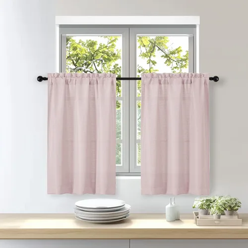 Vista 60 de OWENIE Bob Juego de 2 Paneles de Cortinas Negras de Cocina para Ventanas de 36 Pulgadas de Largo, Cortinas Cortas de Café con Textura de Lino
