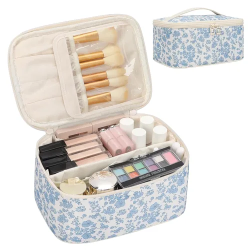 Vista 11 de OCHEAL - Bolsa de maquillaje portátil para cosméticos, estuche organizador de viaje de gran capacidad para mujeres, bolsa de aseo para niñas