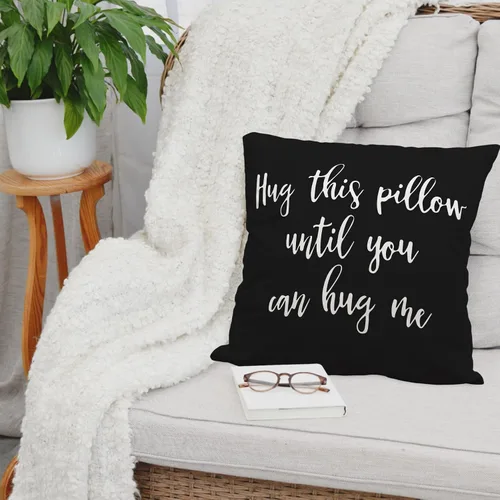 Vista 5 de Sufamb Abraza esta almohada hasta que puedas abrazarme Funda reversible para almohada decorativa para el hogar, recámara, 20" x 20", funda