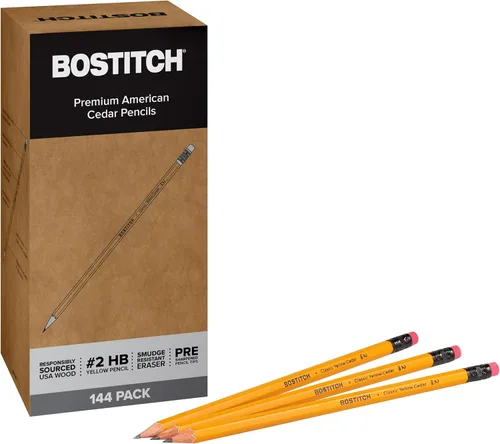 Vista 10 de Bostitch Office Premium #2 Lápices de madera de cedro americano, preafilados, grafito HB, paquete de 12