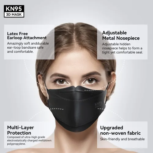 Vista 3 de Keangs - KN95 - Mascarillas faciales desechables suaves y cómodas para adultos y adolescentes, paquete de 50 unidades, color negro