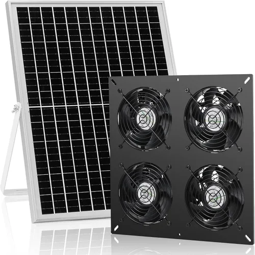 Vista 10 de Kit de 2 ventiladores solares con batería de 66.6 Wh, panel solar de 50 W, ventiladores recargables resistentes a la intemperie para gallinero