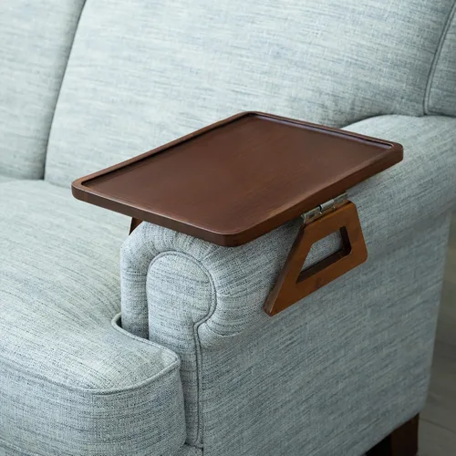 Vista 13 de Shamrock Home Mesa Bandeja de Bambú para Brazo de Sofá, Mesa Bandeja con Clip para Sofás. Bandeja de Brazo de Sofá para Cenas de TV, Controles