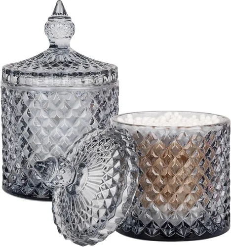 Vista 20 de Paquete de 2 Portacotonetes Frascos de Boticario de Vidrio Grueso con Tapa para Decoración de Baño Organizador de Almacenamiento para Hisopos