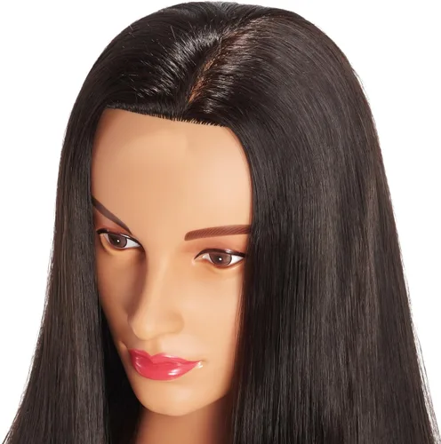 Vista 3 de Hairingrid Cabeza de maniquí de 26 a 28 pulgadas, para entrenamiento de peinado, cosmetología, cabeza de muñeca, pelo de fibra sintética y soporte